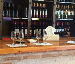 Glasses on wine tasting bar