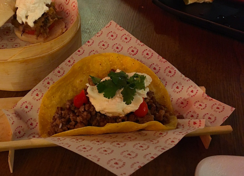 Pork taco with burrata Smoke and Roll Valencia