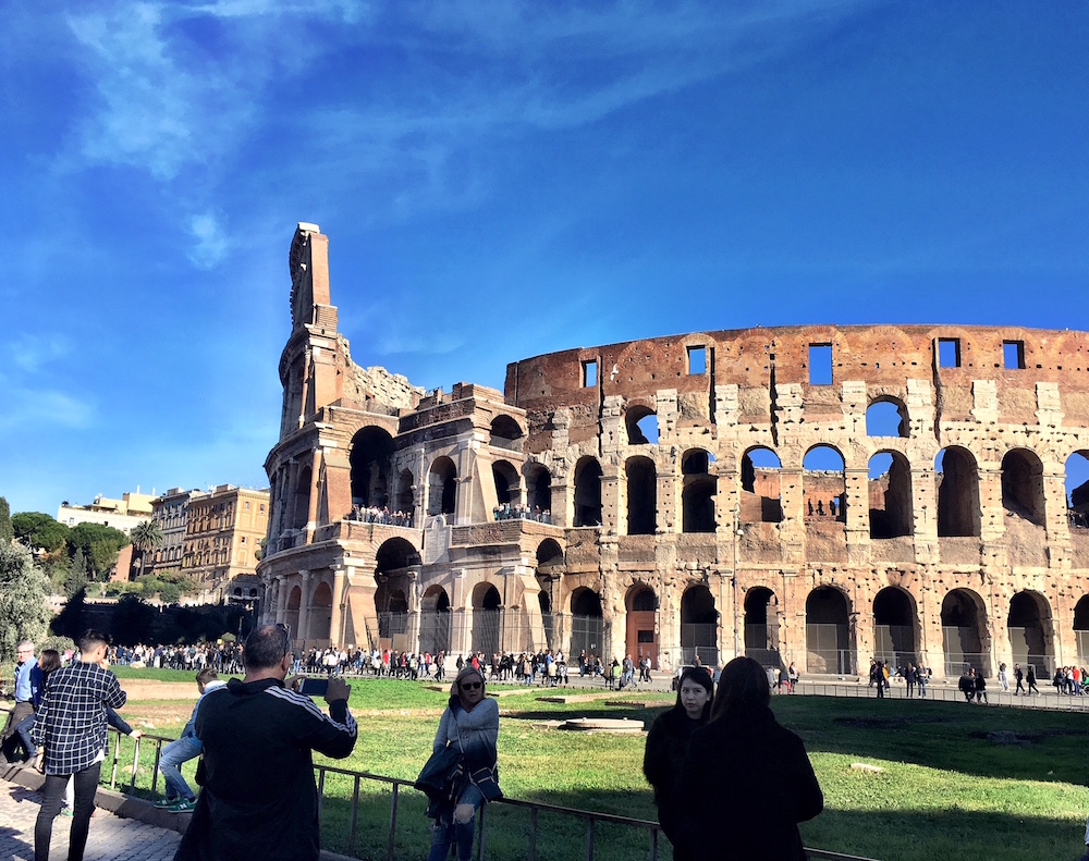 Roman Colosseum Tourists Rome Italy