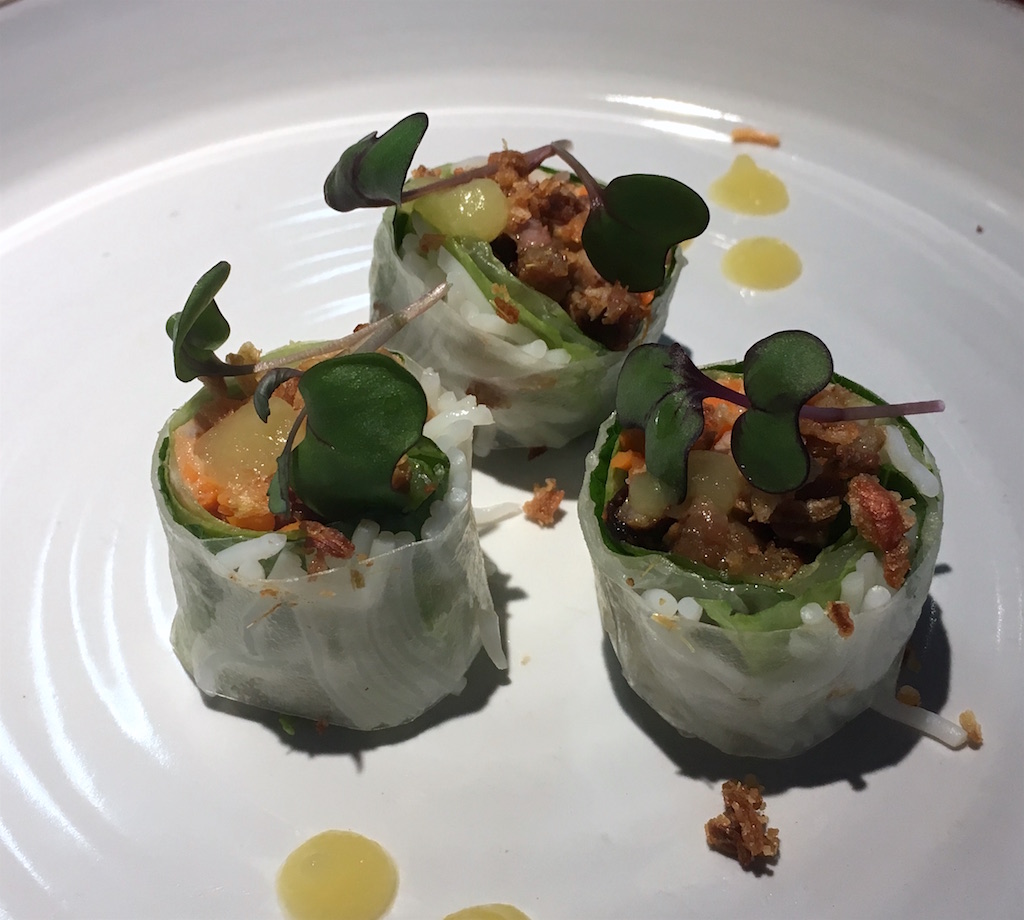 smoked pork spring rolls taro prague