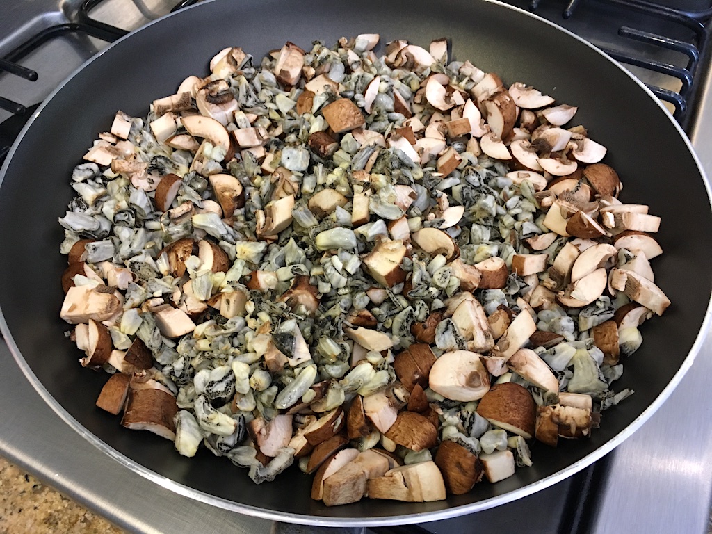 chopped huitlacoche and mushrooms