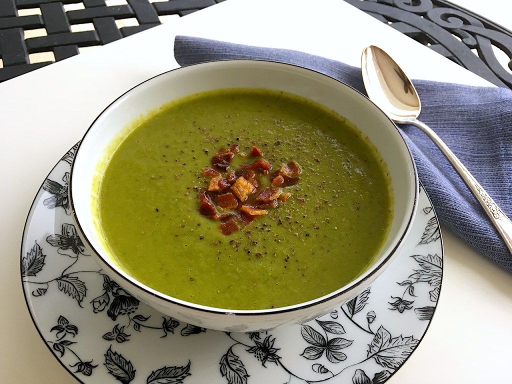 pea soup with fennel greens bacon