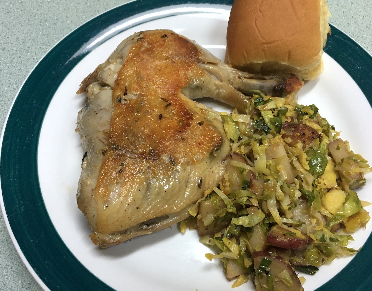 seared chicken confit brussels potatoes